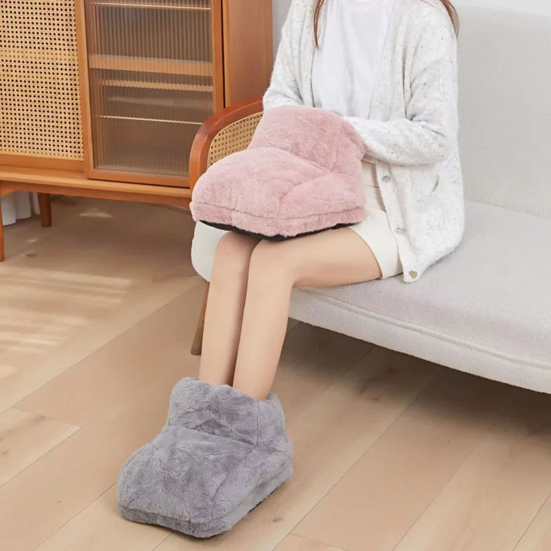 USB Electric Foot Warmer Plush Heating Slippers Thermostatic Shoes Winter Feet Heater for Home Bedroom Sleeping Thermal