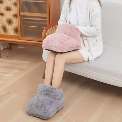 USB Electric Foot Warmer Plush Heating Slippers Thermostatic Shoes Winter Feet Heater for Home Bedroom Sleeping Thermal